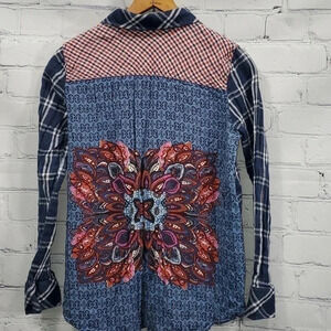 Via Milano Flannel Button Down Shirt Western Boho Womens Size S